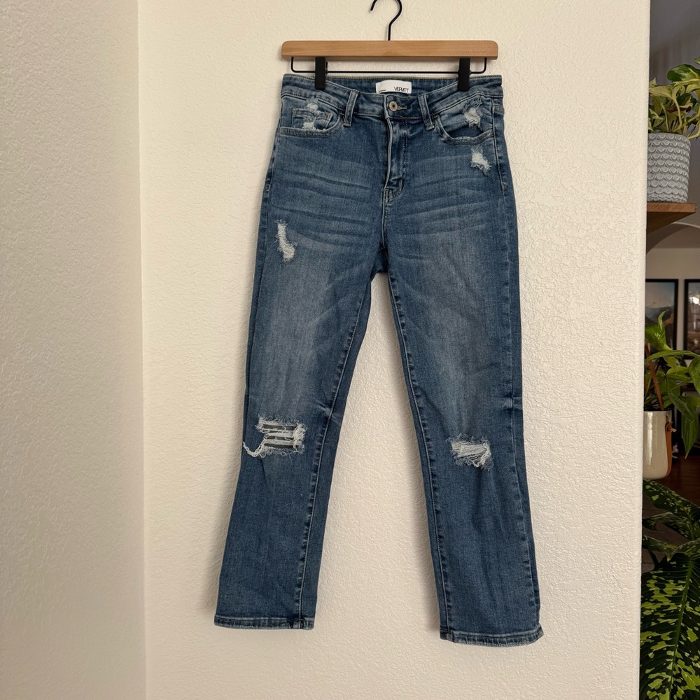 Vervet by Kancan High Rise Distressed Straight Leg Jeans